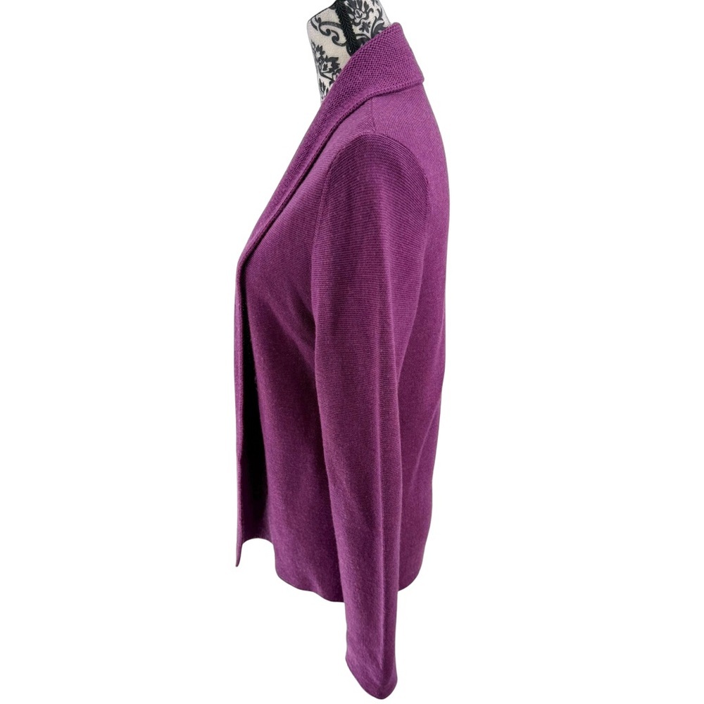 Eileen Fisher Open-Front Merino Wool Cardigan Purple Shawl-Collar Sweater S - Picture 5 of 11